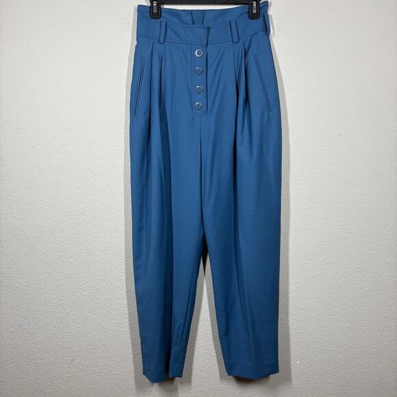 Zimmermann 1 Wool Pleated Paperbag Pants Blue Button Up High Waisted /4-6 US - Picture 3 of 13